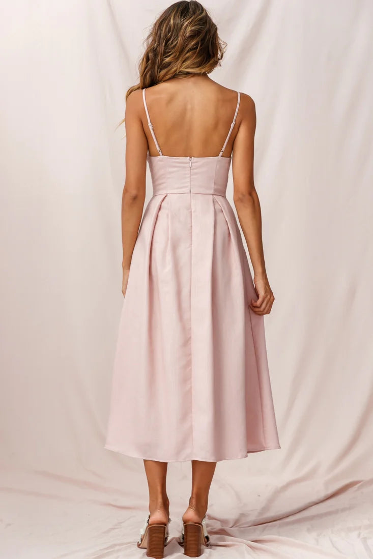 Hope Tie-Knot Bust Midi Dress Blush