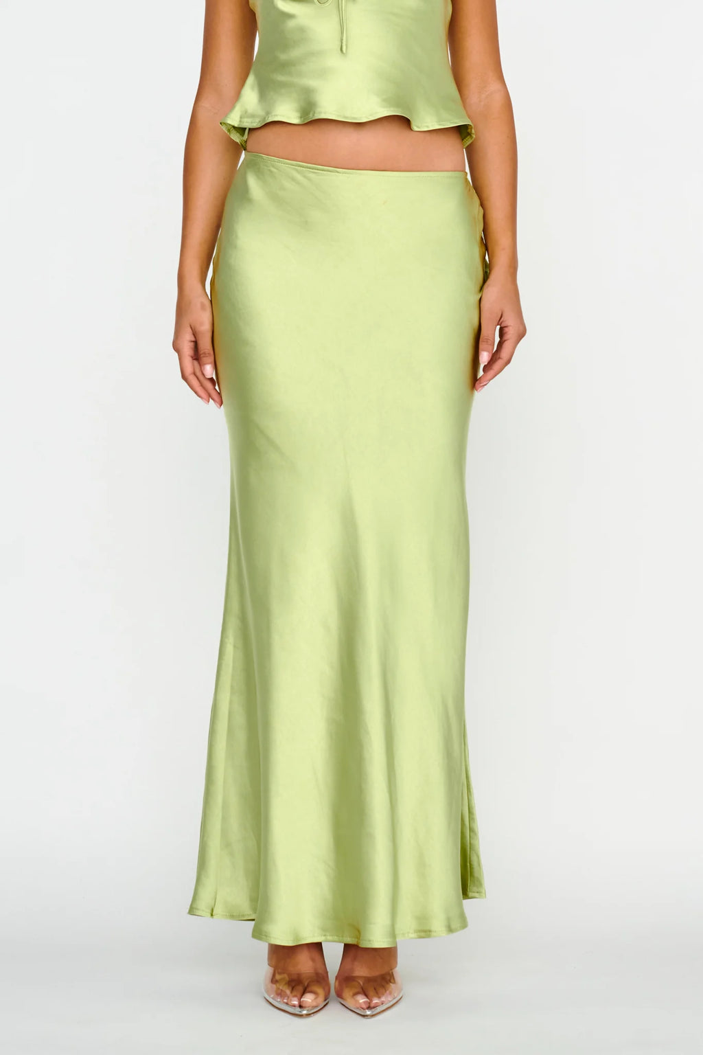 Rose Garden Satin Maxi Skirt Lime