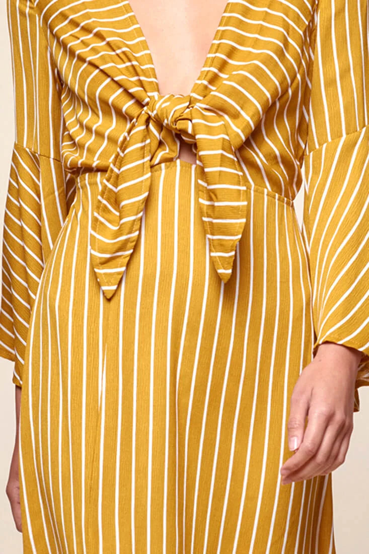 Jaedyn Waist Tie Bell Sleeve Dress Mustard