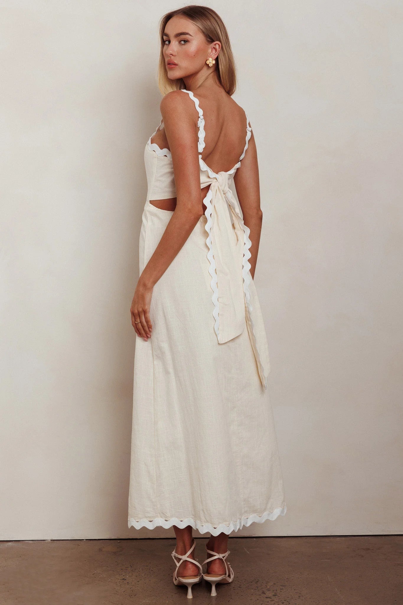 Montego Bay Ric Rac Strap Maxi Dress Oat
