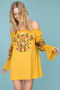 Saige Floral Day Dress Yellow Mustard