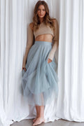Jasmine Organza Mesh Elasticated Waist Midi Skirt Sage