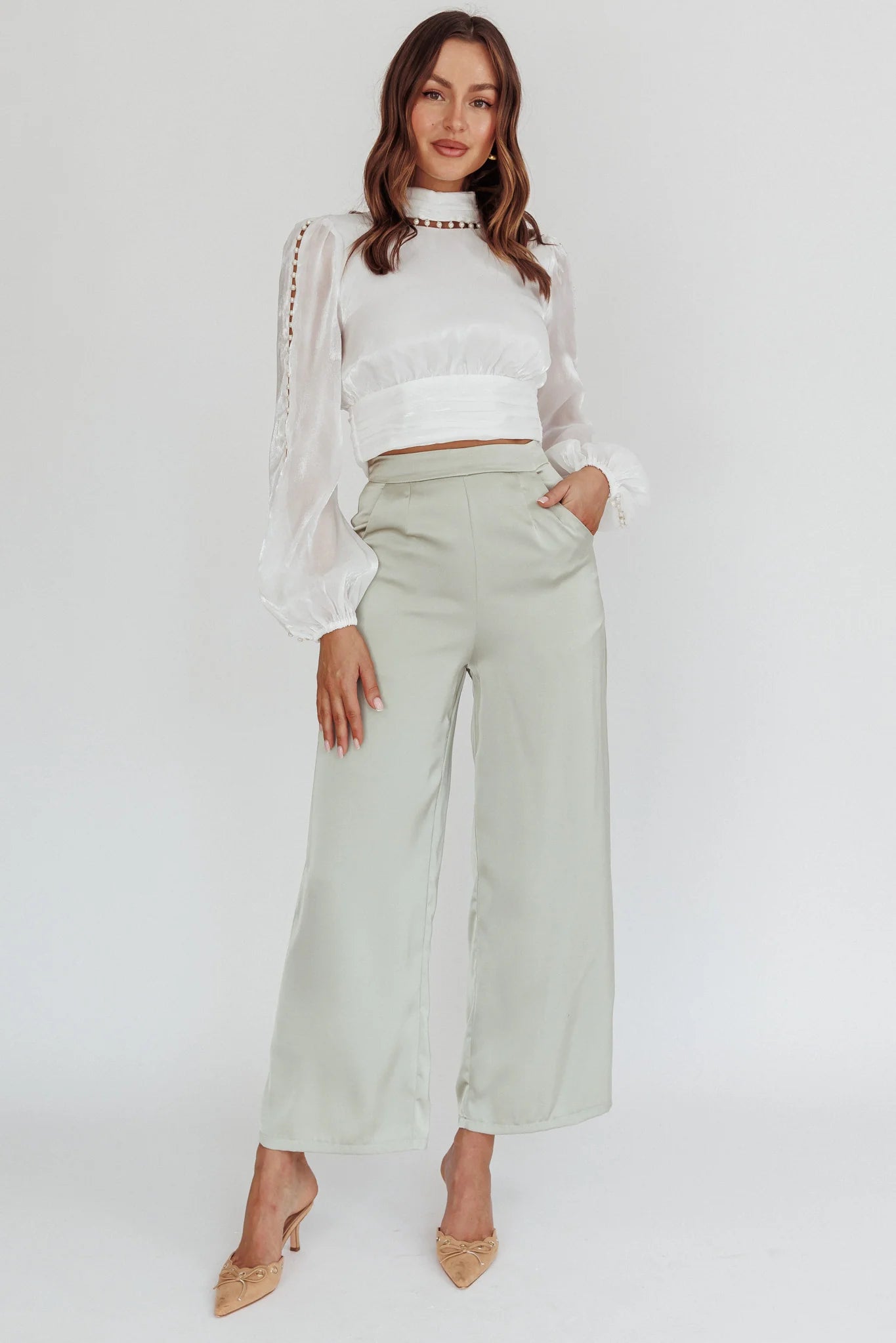 Caia Pearl Detail Open Back Top White