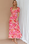Montebello Puff Sleeve Maxi Dress Floral Pink/Orange