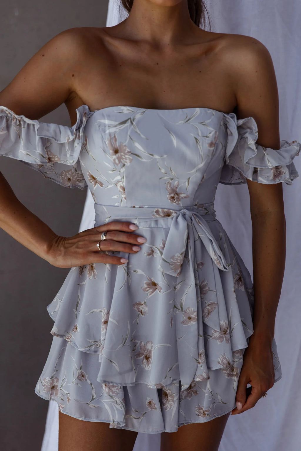 Verona Off-Shoulder Romper Floral Print Blue