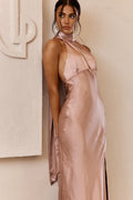 Lunar Eclipse Halterneck Satin Midi Dress Dusty Pink