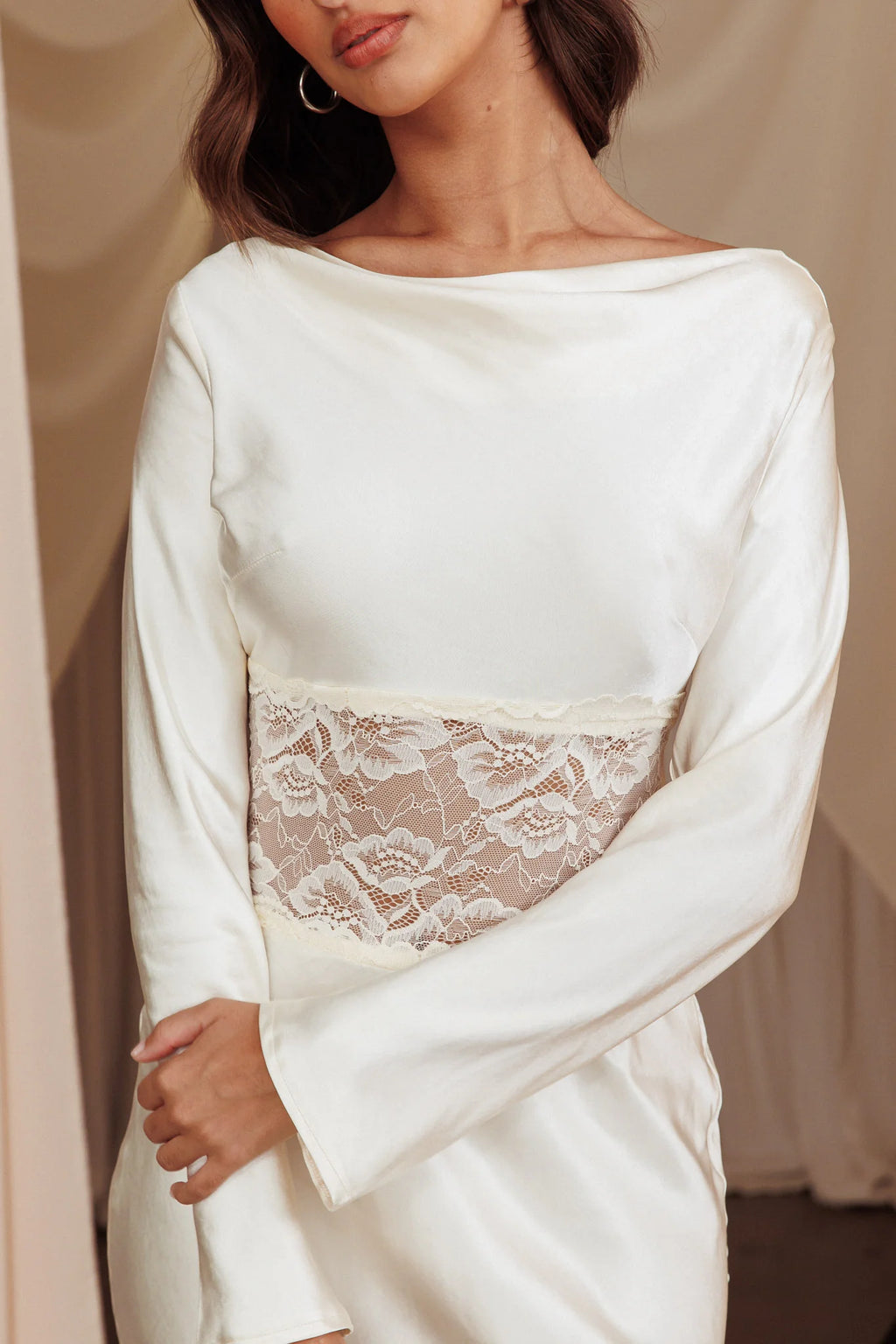 Loveland Lace Insert Cowl Back Dress Oyster