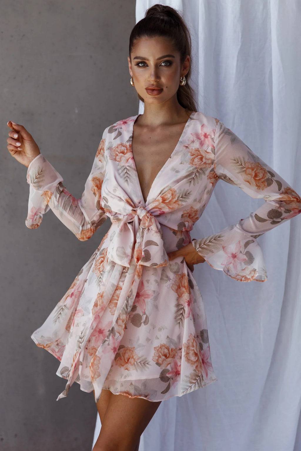 Unconditional Tied Front Dress Floral Blush