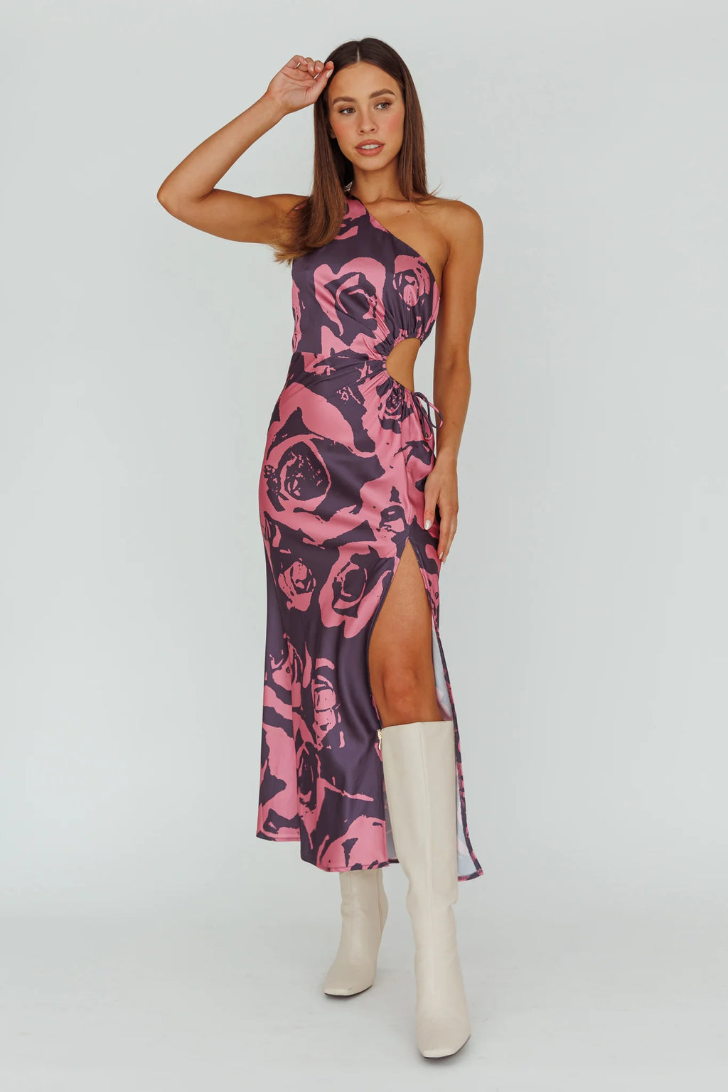 Charisma One-Shoulder Cut-Out Maxi Dress Floral Purple