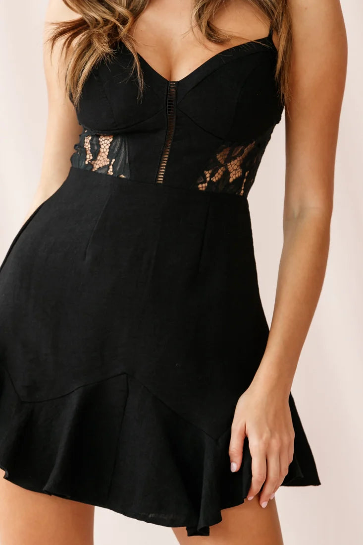 Linda Sweetheart Neckline Lace Insert Dress Black