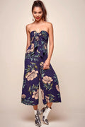 Khloe Floral Bow Tie Jumpsuit Navy
