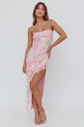 Catriona Split Ruffle Midi Dress Floral Yellow