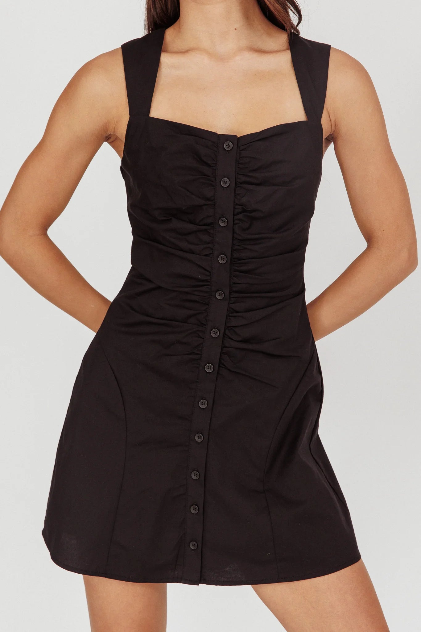 High Tide Buttoned Textured Mini Dress Black