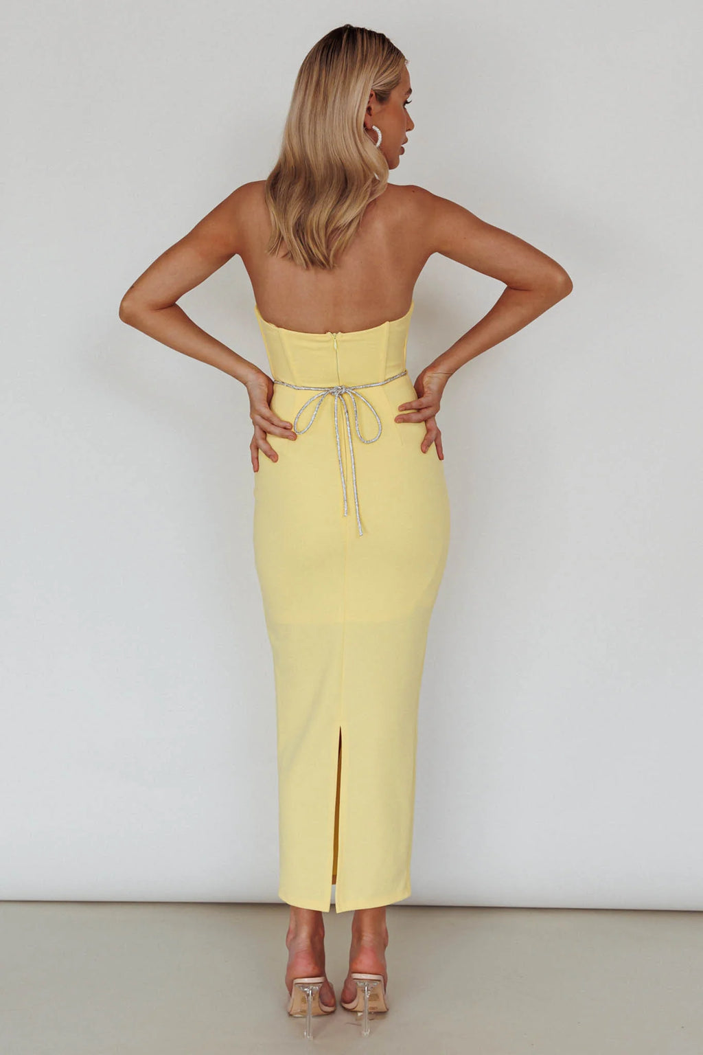 Nohemi Strapless Diamante Midi Dress Yellow