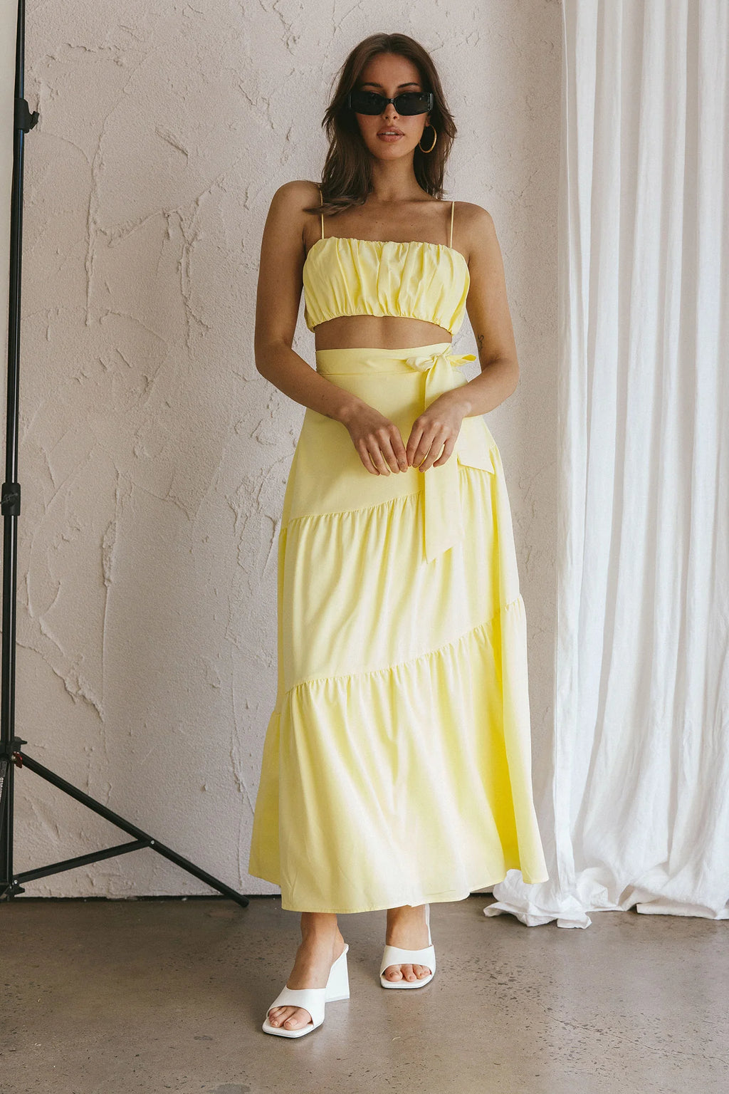 Bondi Waist Tie Maxi Skirt Lemon