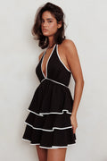 Catalina Tiered Ruffle Mini Dress Black/White