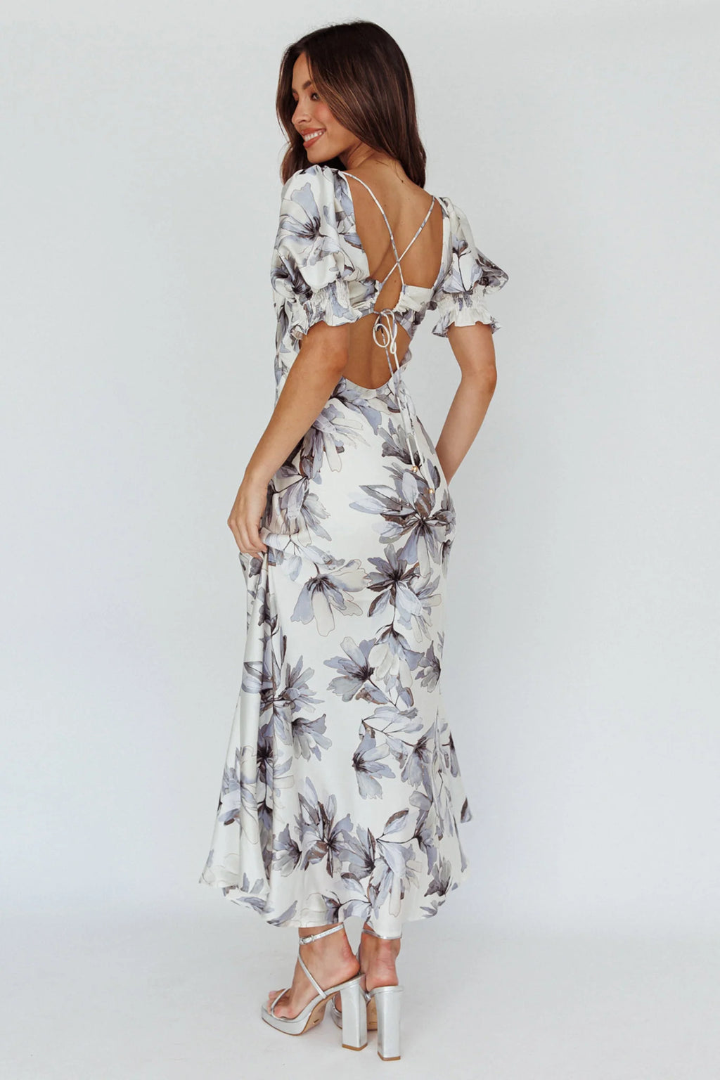 Brigita Tied Back Maxi Dress Floral Blue