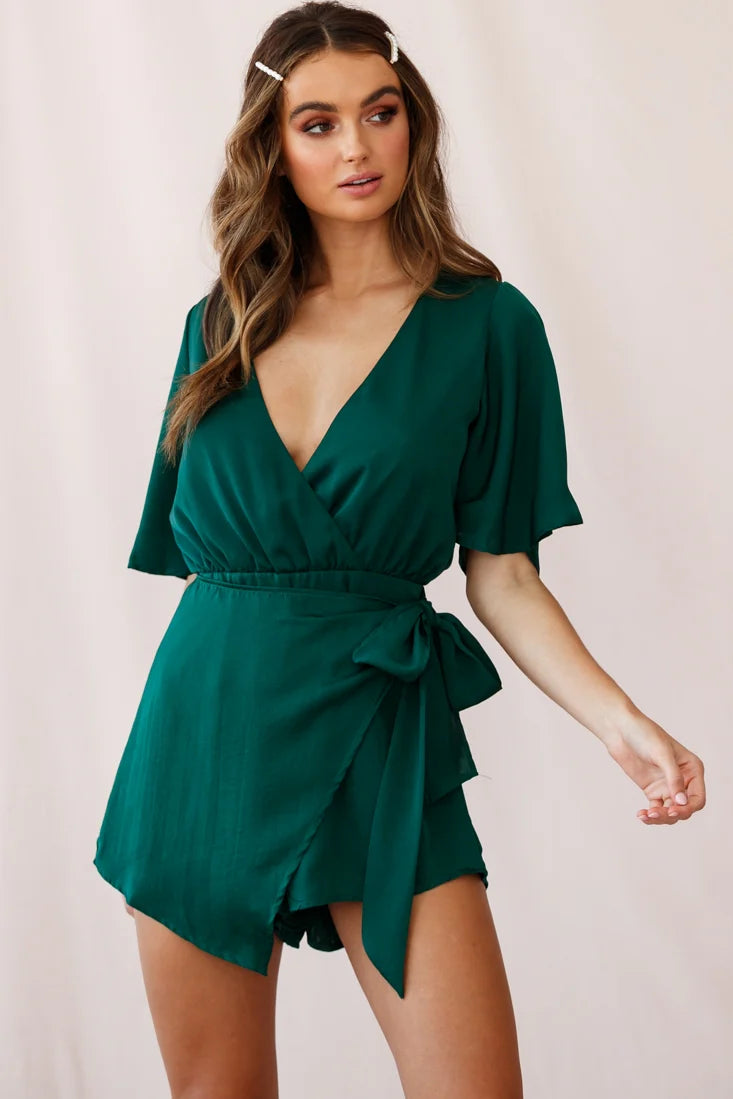 Nadi V-Neckline Wrap Romper Forest Green