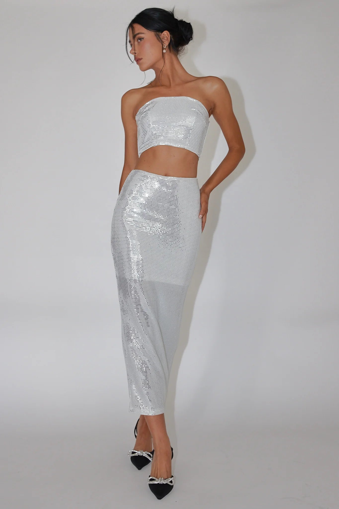 It Girls Sequin Maxi Skirt Silver