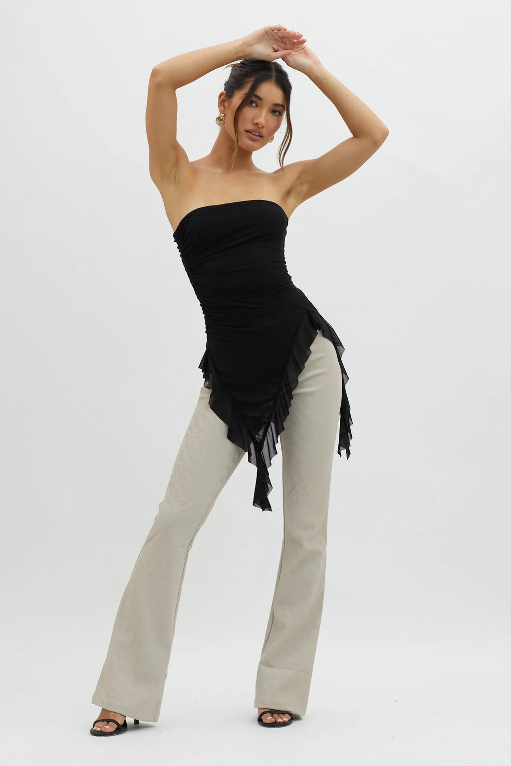 After Party Ruffle Trim Top Black