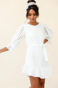 Sweet Sunshine Cut-Out Back Embroidery Dress White