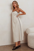 Radiance Contrast Embroidery Midi Dress Oat