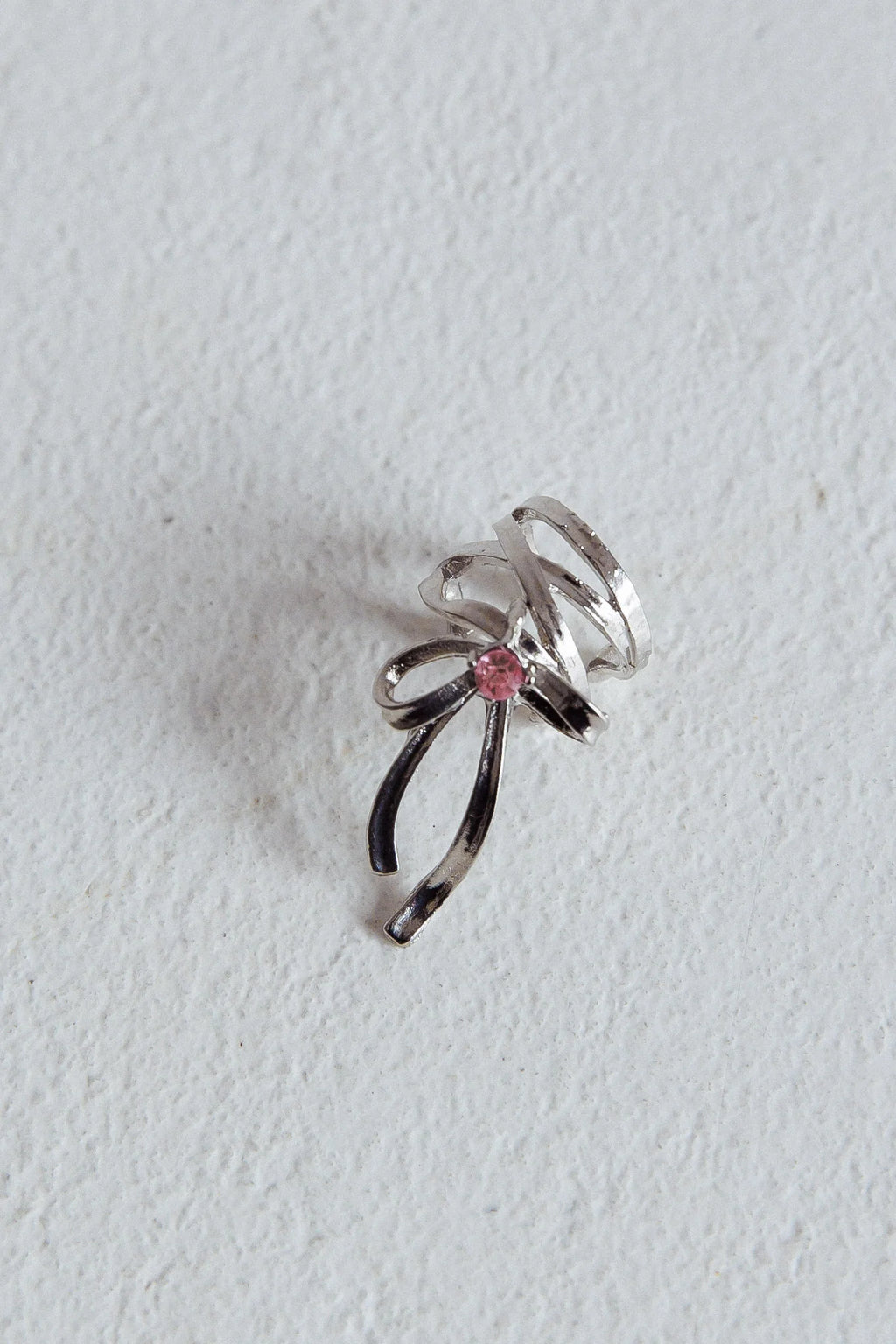 Soiree Rhinestone Bow Ear Cuff Silver