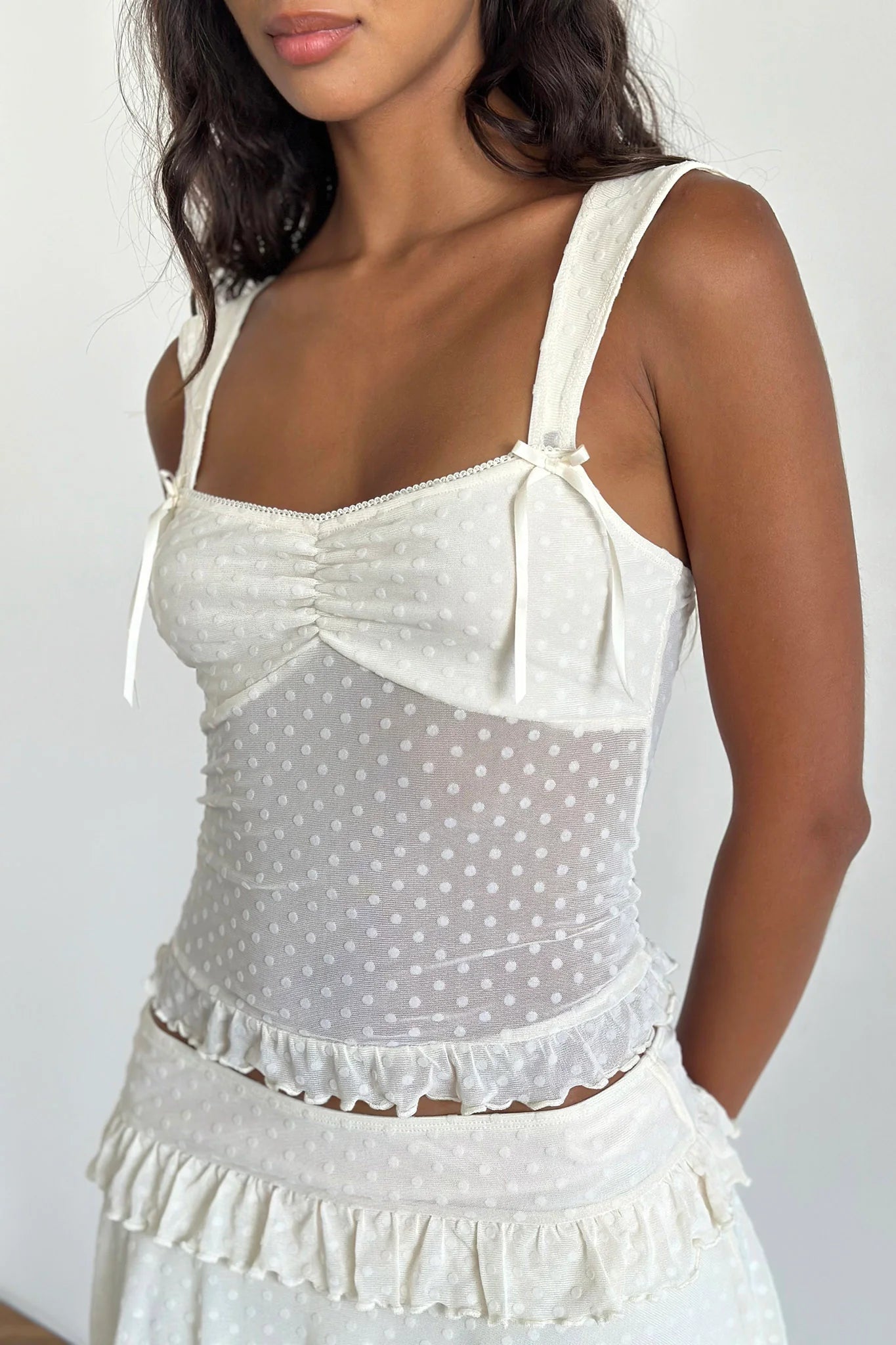 Bartila Top In Ivory Polka Flock