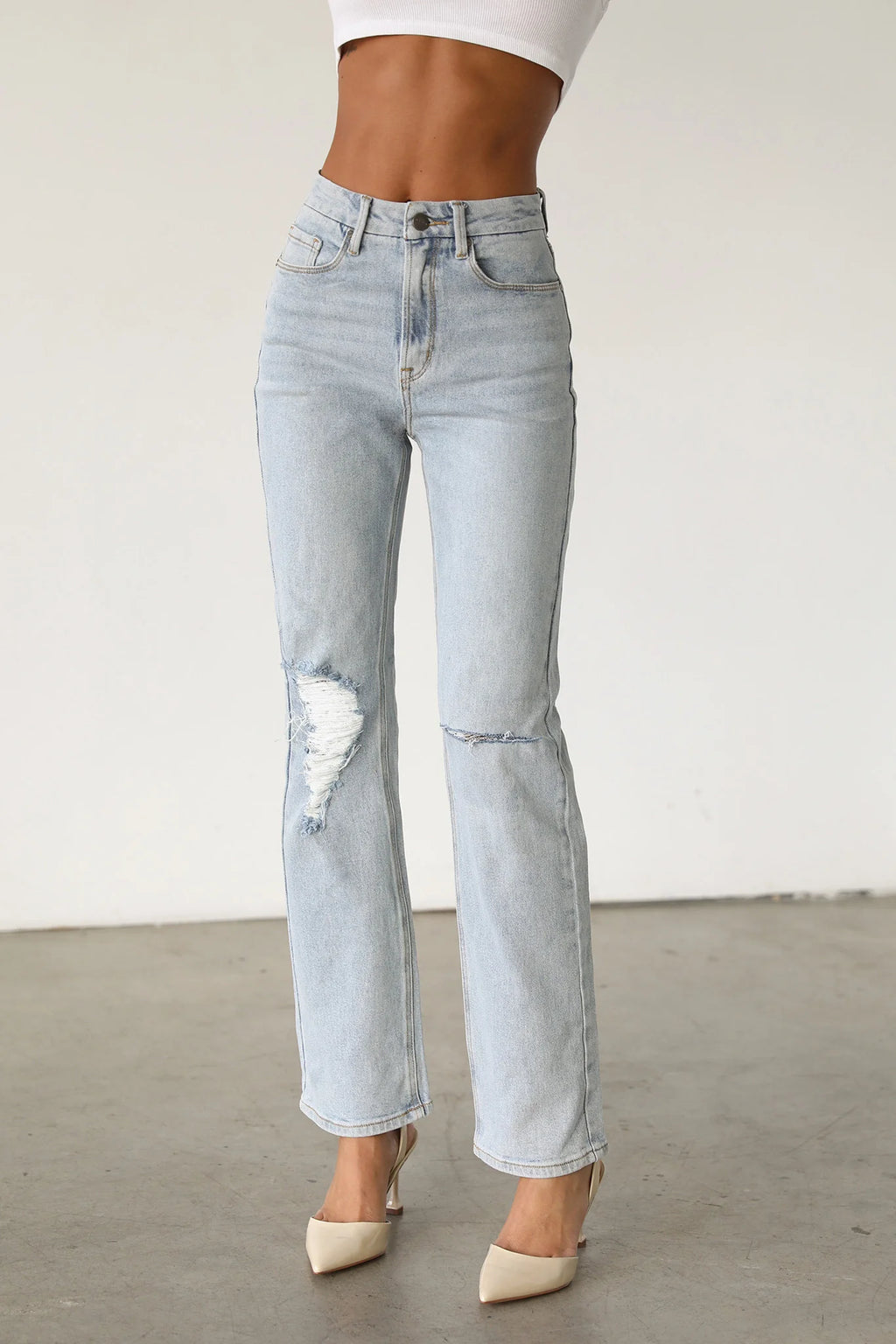 DOGMA High Rise Straight Leg Denim Jeans Light Wash