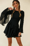 Carlini Flared Sleeve Boat Neckline Dress Black