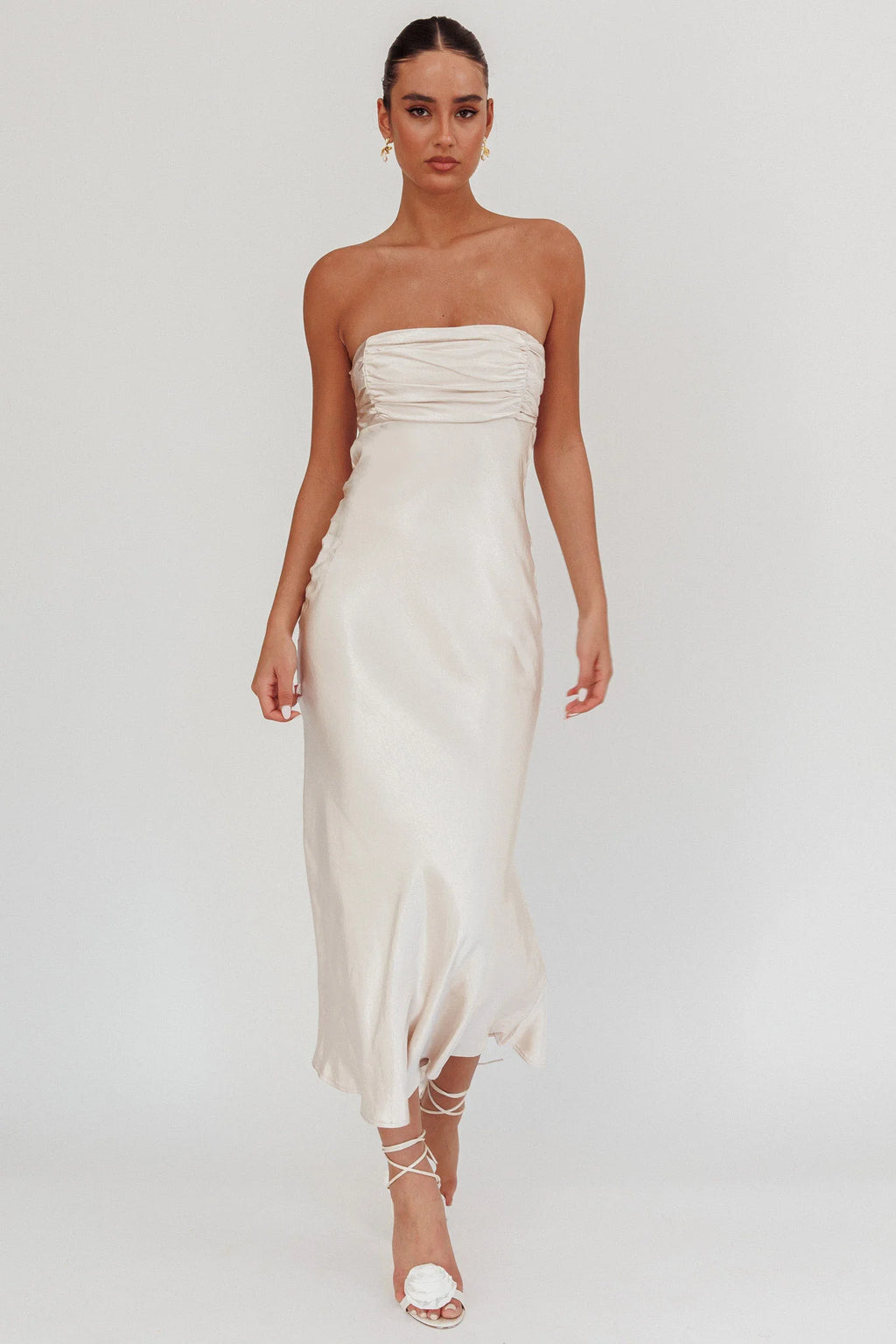 Moon Song Strapless Laced Back Dress Champagne