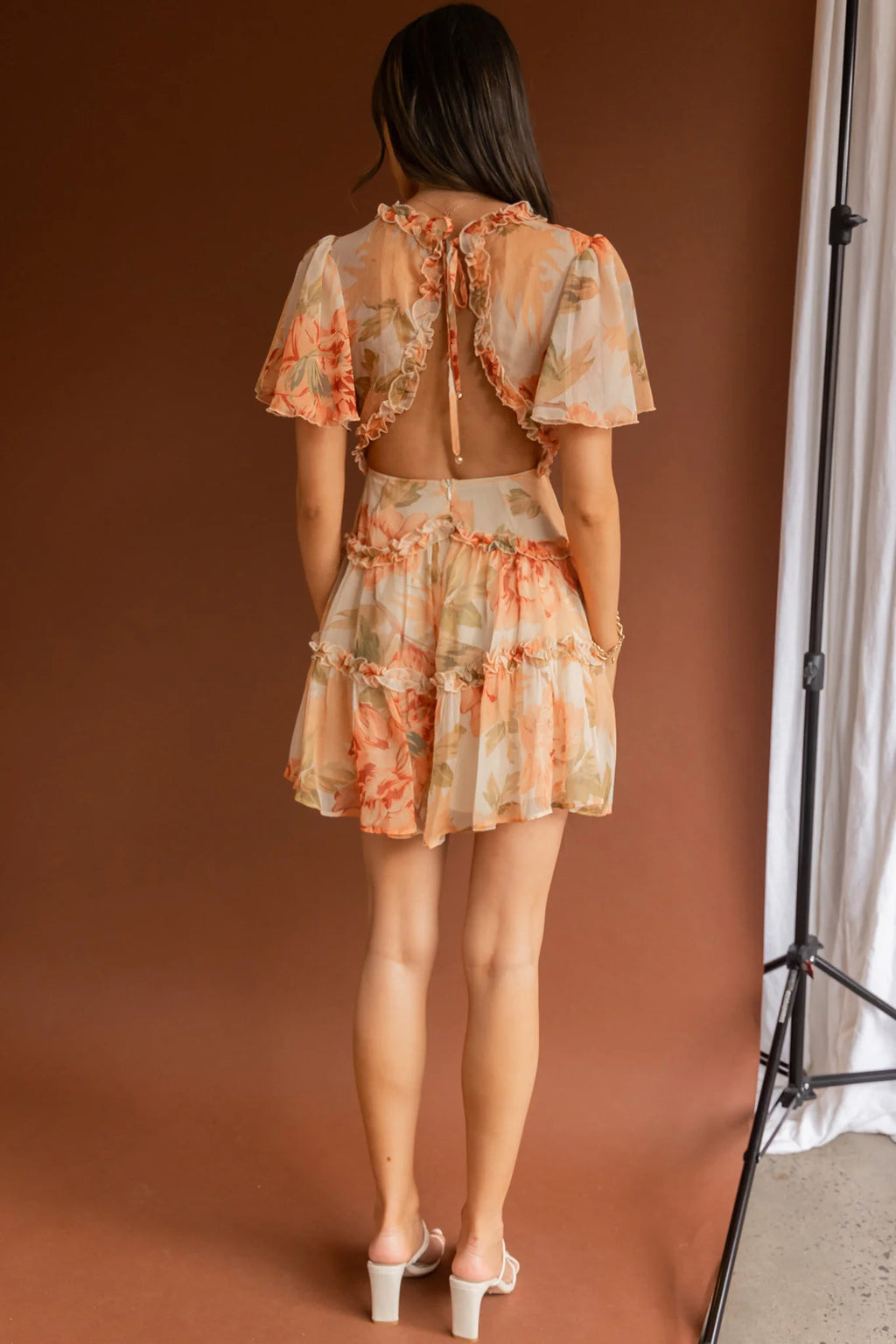 Tres Chic Flutter Sleeve Cut-Out Dress Botanical Tangerine