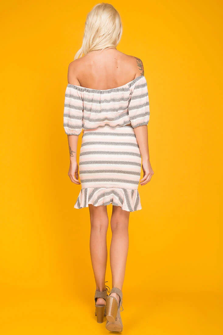 Ellie Ruffled Bottom Striped Skirt Grey & Pink