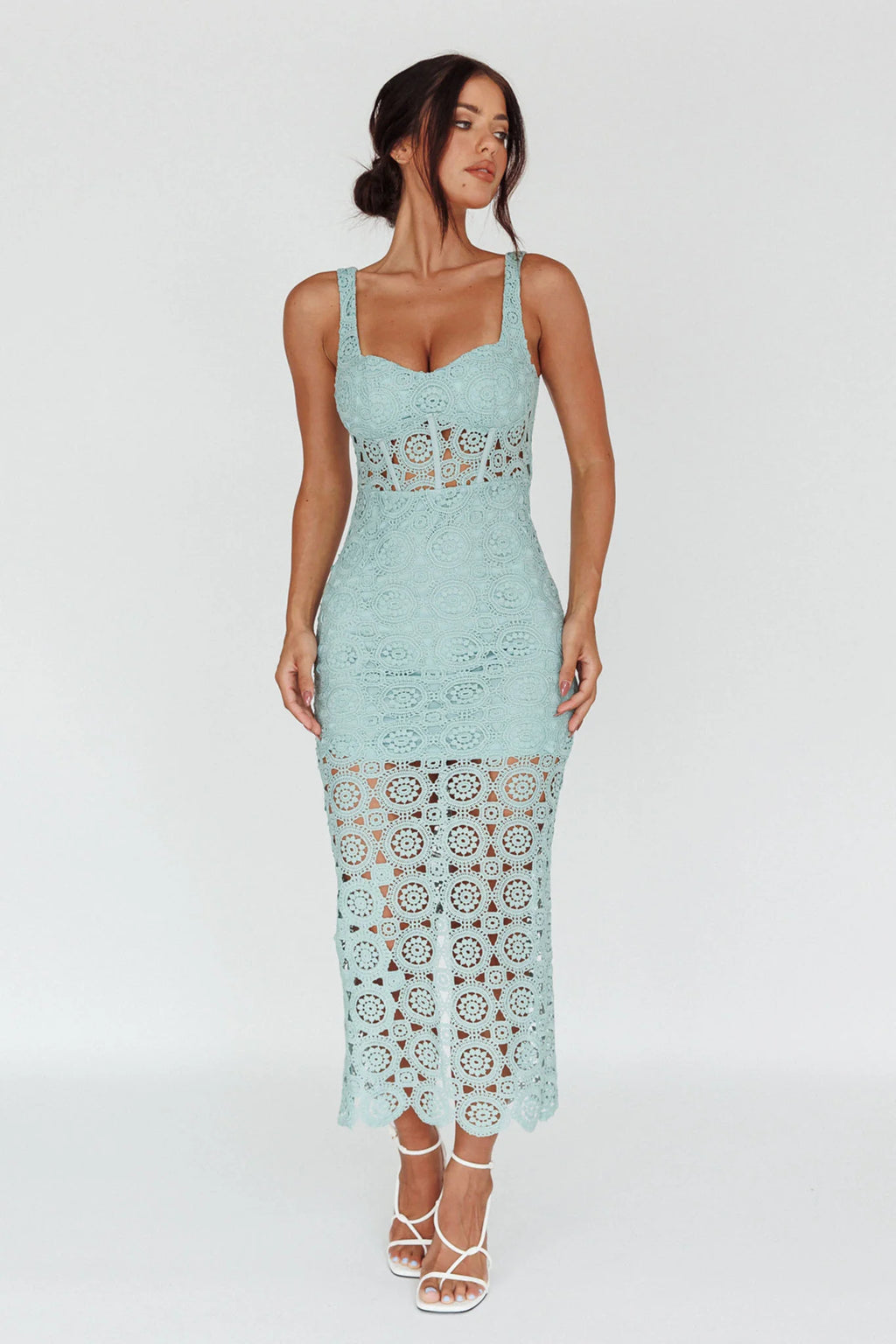Milano Crochet Lace Midi Dress Sage