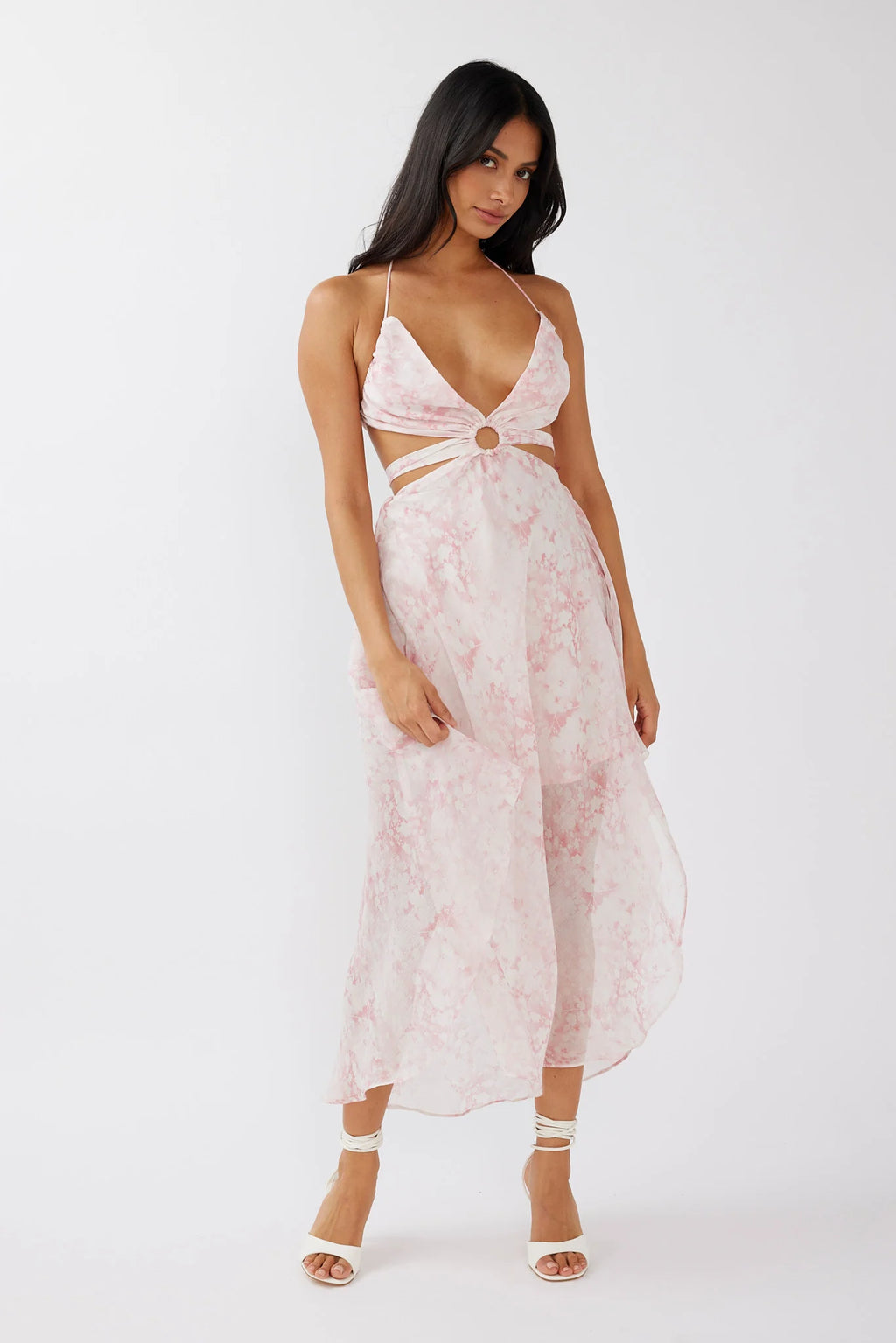 Samia Cut-Out Halterneck Midi Dress Print Blush