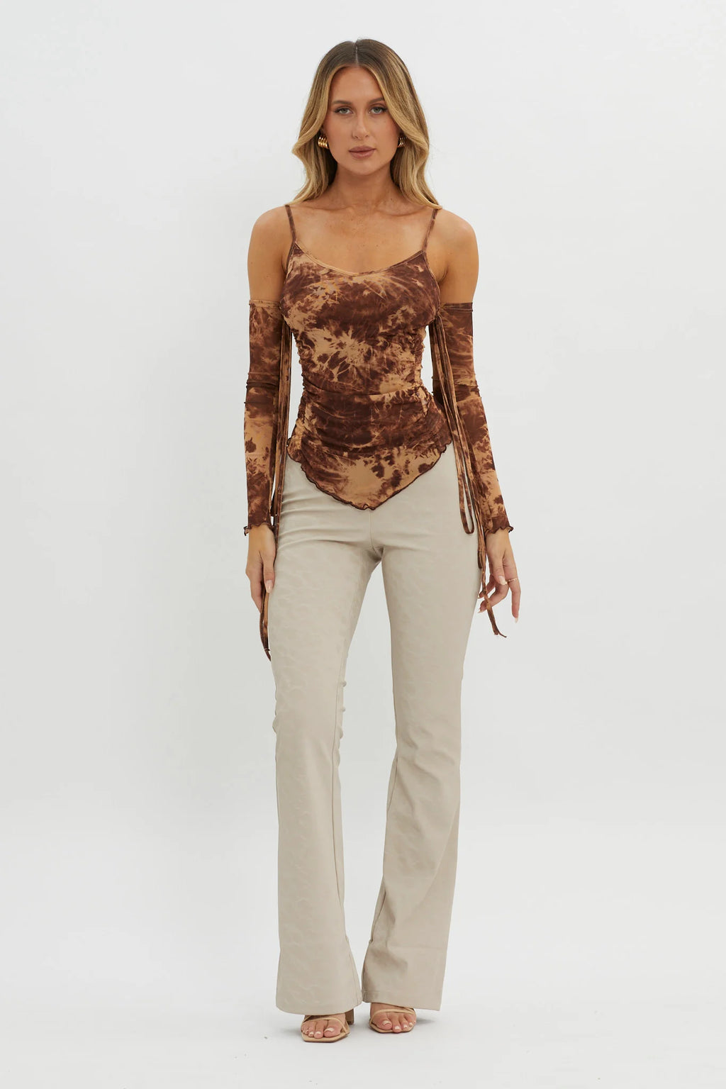 Elektra Off-Shoulder Mesh Top Brown