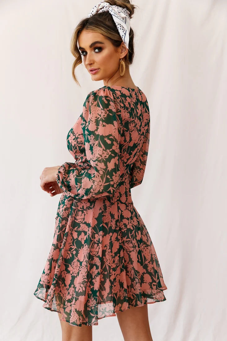 Wisteria Lane Long Sleeve Tea Dress Forest Green