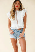 Oakland High Neck Ruffle Detail Top White