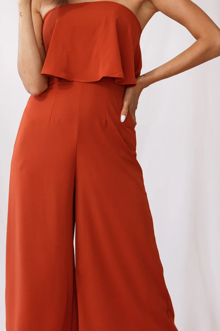 Monserrat Frill Bust Jumpsuit Umber