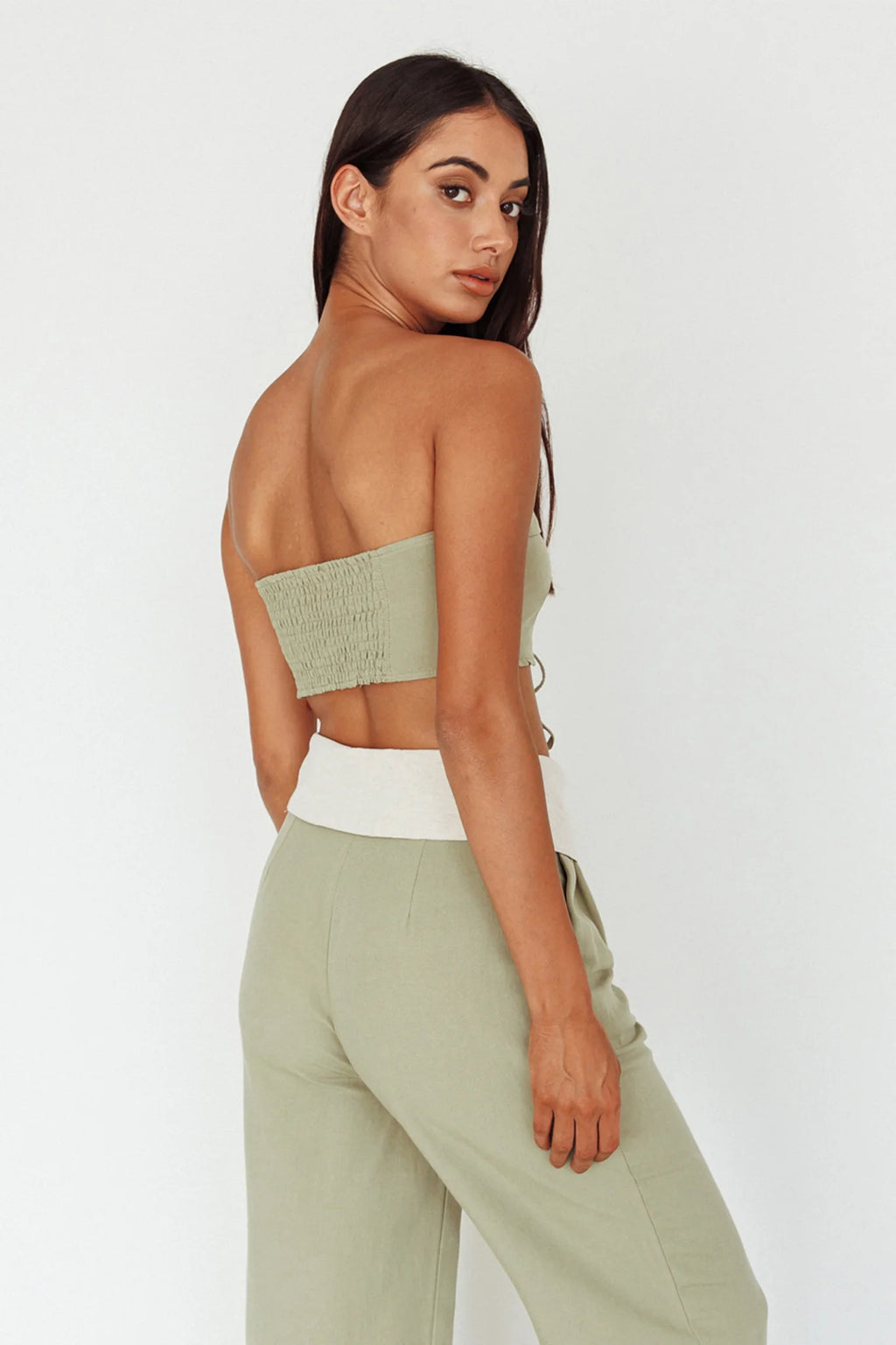 East Village Lace-Up Crop Top Sage