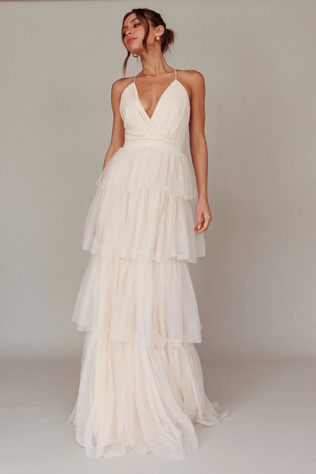 Seylah Tiered Frill Maxi Dress Glitter Cream