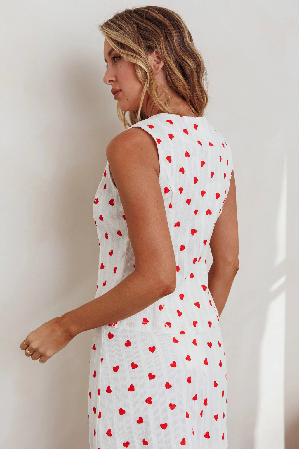 Meet Me There Tied Vest Top Hearts White