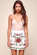 Nina San Lucas Floral Embroidered Mini Skirt White