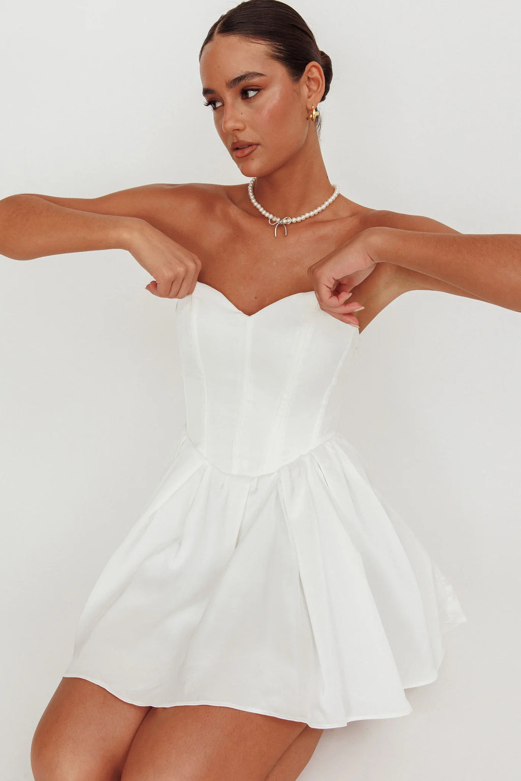 What I Like Sweetheart Neckline Mini Dress Ivory