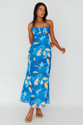 Nerida Twist Back Maxi Dress Print Blue