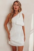 Tristi One Shoulder Bow Mini Dress White
