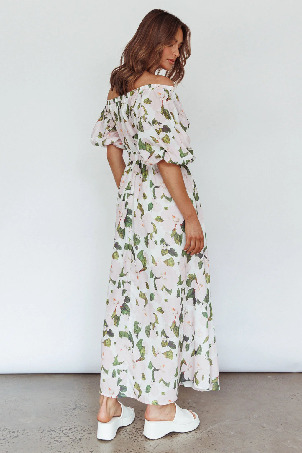 Momentum Off Shoulder Maxi Dress Floral Pink