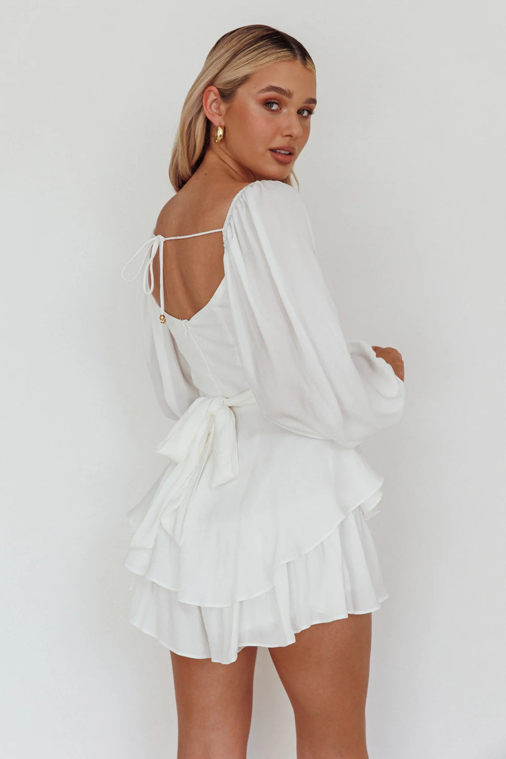 It's Complicated Long Sleeve Flounce Romper White