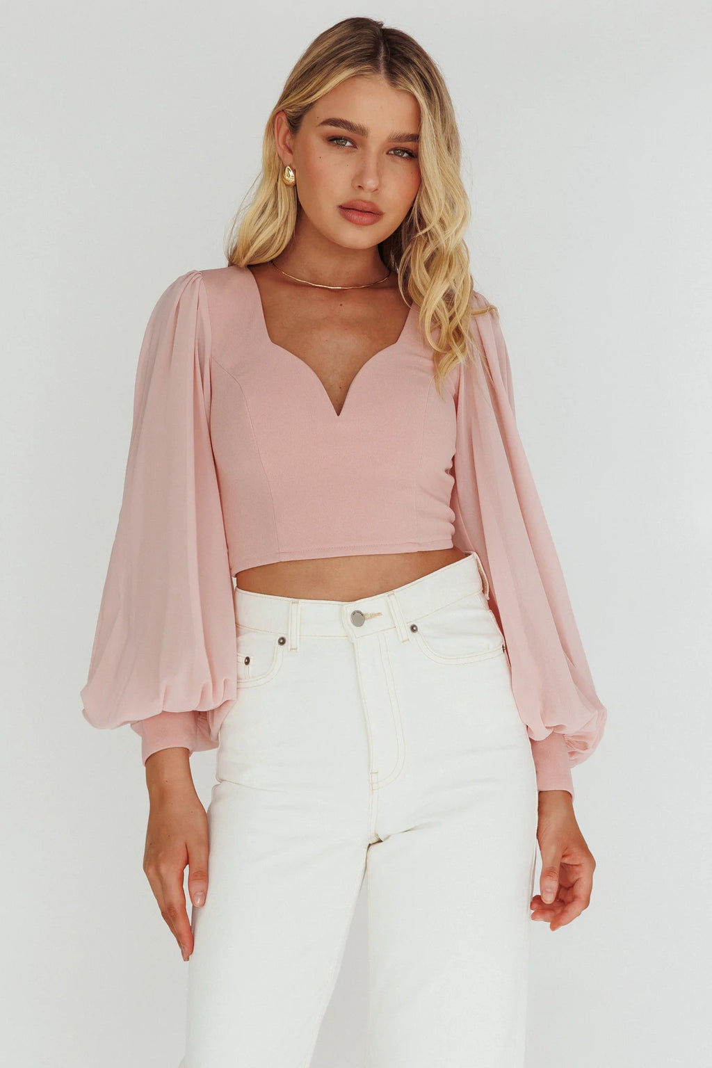Romance Novel Sweetheart Neckline Open Back Top Blush