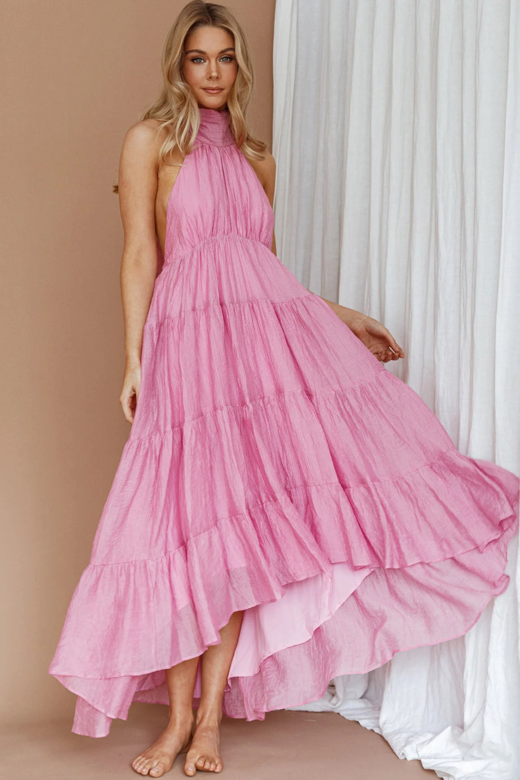 South Haven Halter Midi Dress Pink